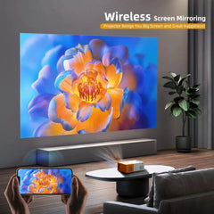 Portable WiFi LED Projector displaying a vibrant floral image for home theater