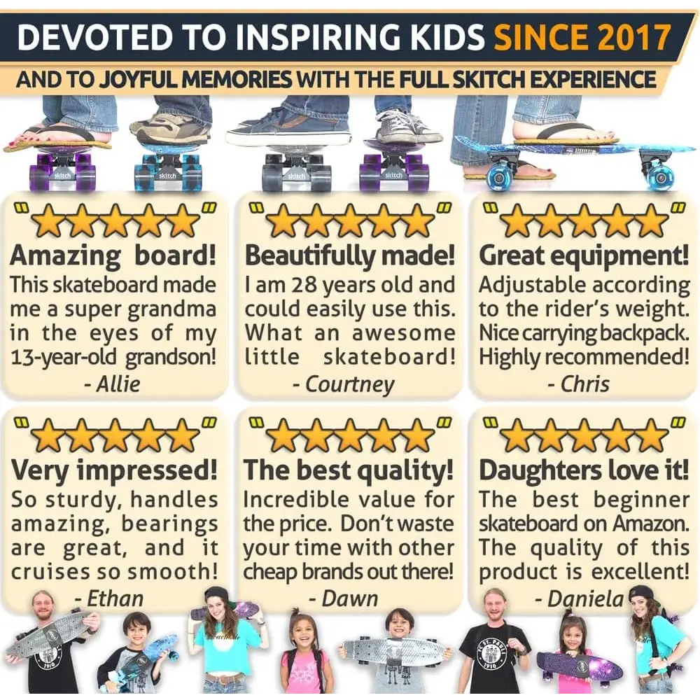 Skateboard customer reviews for Premium Kids Skateboard Gift Set showcasing quality feedback