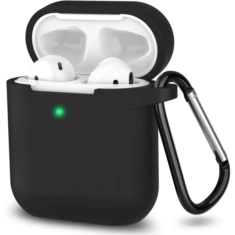 Black wireless earbuds case with carabiner for Premium Silicone AirPods Case