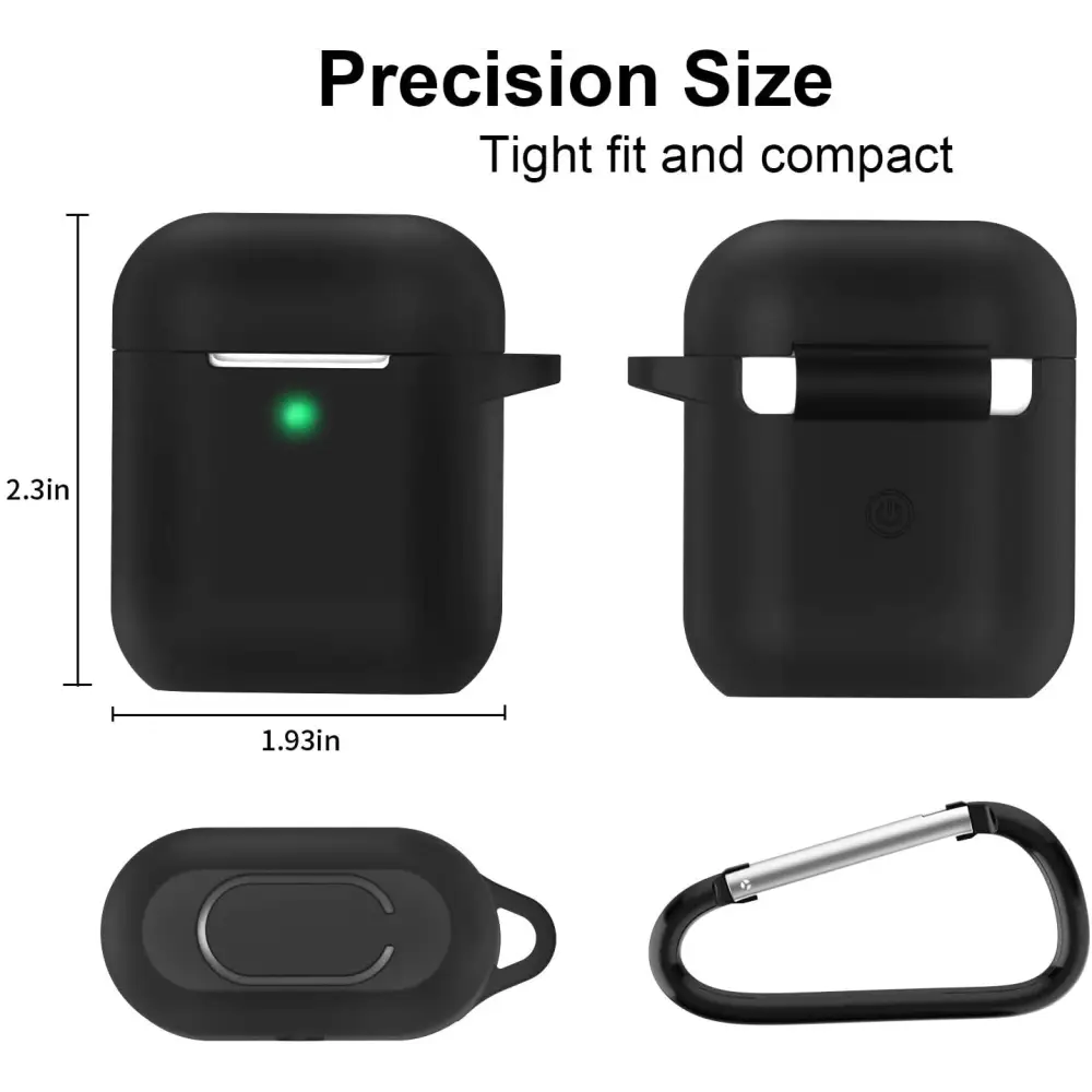 Black Premium Silicone AirPods Case with Carabiner, Wireless Charging Compatible