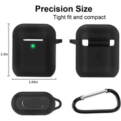 Black Premium Silicone AirPods Case with Carabiner, Wireless Charging Compatible