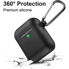 Black Silicone AirPods Case with Carabiner for Wireless Charging Compatibility