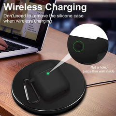 Black wireless charging pad with Premium Silicone AirPods Case Wireless Charging Compatible Black
