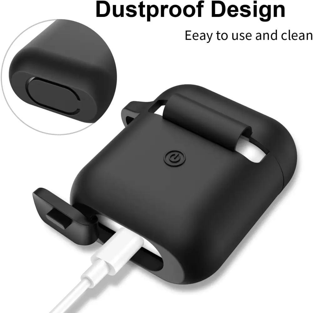 Black Silicone AirPods Case compatible with wireless charging for premium protection