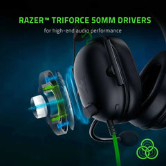 Black gaming headset with exposed driver components Razer Blackshark V2 X Triforce Drivers
