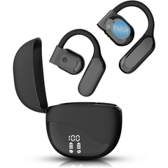 Black bone conduction headphones with charging case for 144 Language Translator Earbuds