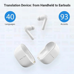 White Language Translator Earbuds with Charging Case and Active Noise Cancellation