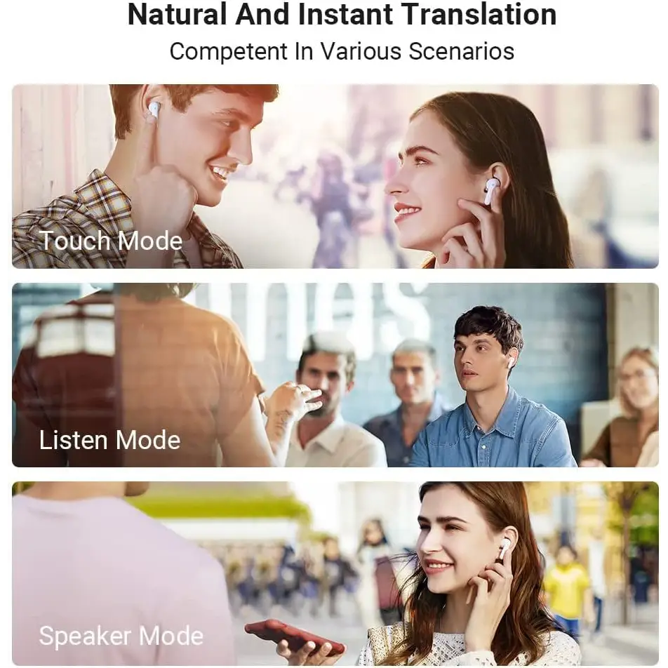 White Language Translator Earbuds with Active Noise Cancellation for seamless communication