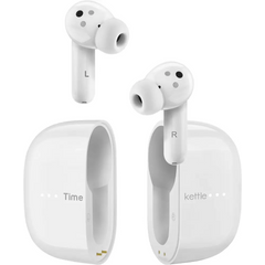 White Language Translator Earbuds with charging case and Active Noise Cancellation