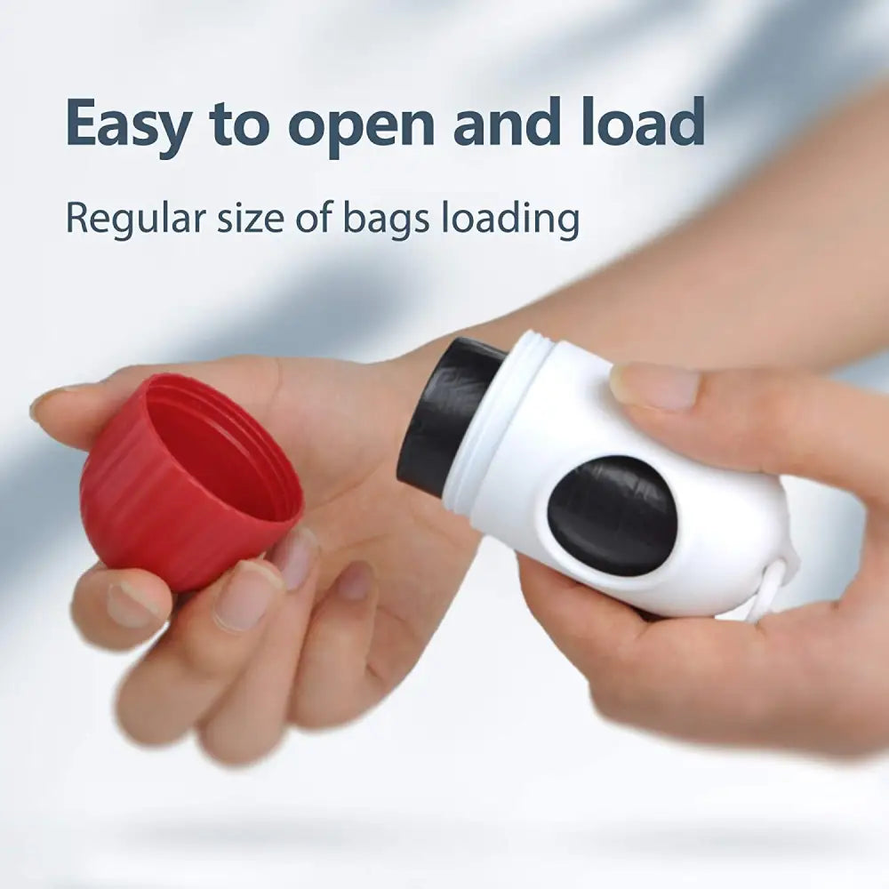 White and black dispenser with red cap for Red Reflective Retractable Dog Leash