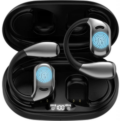 Black and silver wireless earbuds with charging case for Real Time 144 Language Translator