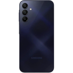 Dark blue Samsung Galaxy A15 smartphone with triple camera and 128GB FHD+ AMOLED display