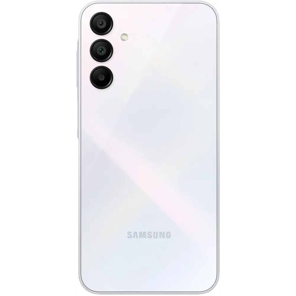 White Samsung Galaxy A15 Unlocked Dual SIM smartphone displayed on a clean background