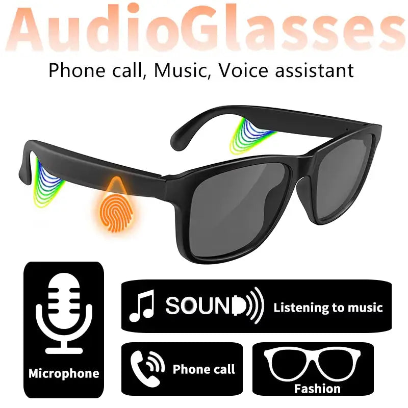 Black Smart Bluetooth Glasses with Open Ear Design and Long Battery Life Features