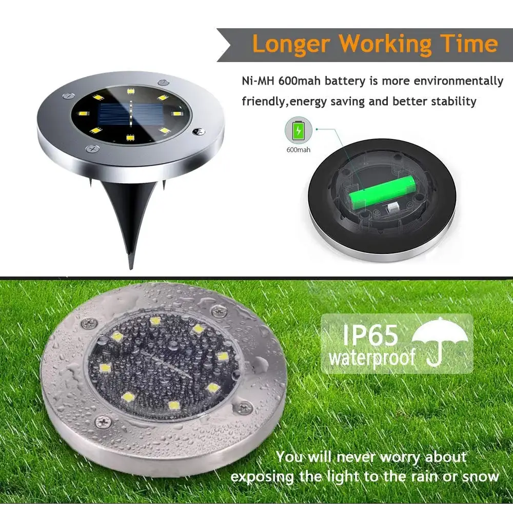 Waterproof solar-powered ground light from Rirool for outdoor lighting in an 8 pack
