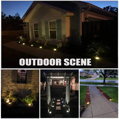 Rirool Solar Ground Lights 8 Pack illuminating an outdoor landscape at twilight