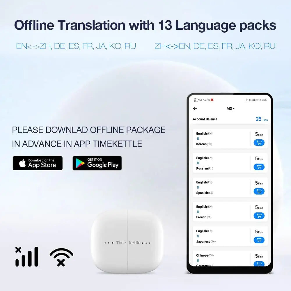 Offline translation device for Timekettle M3 Language Translator Earbuds in action