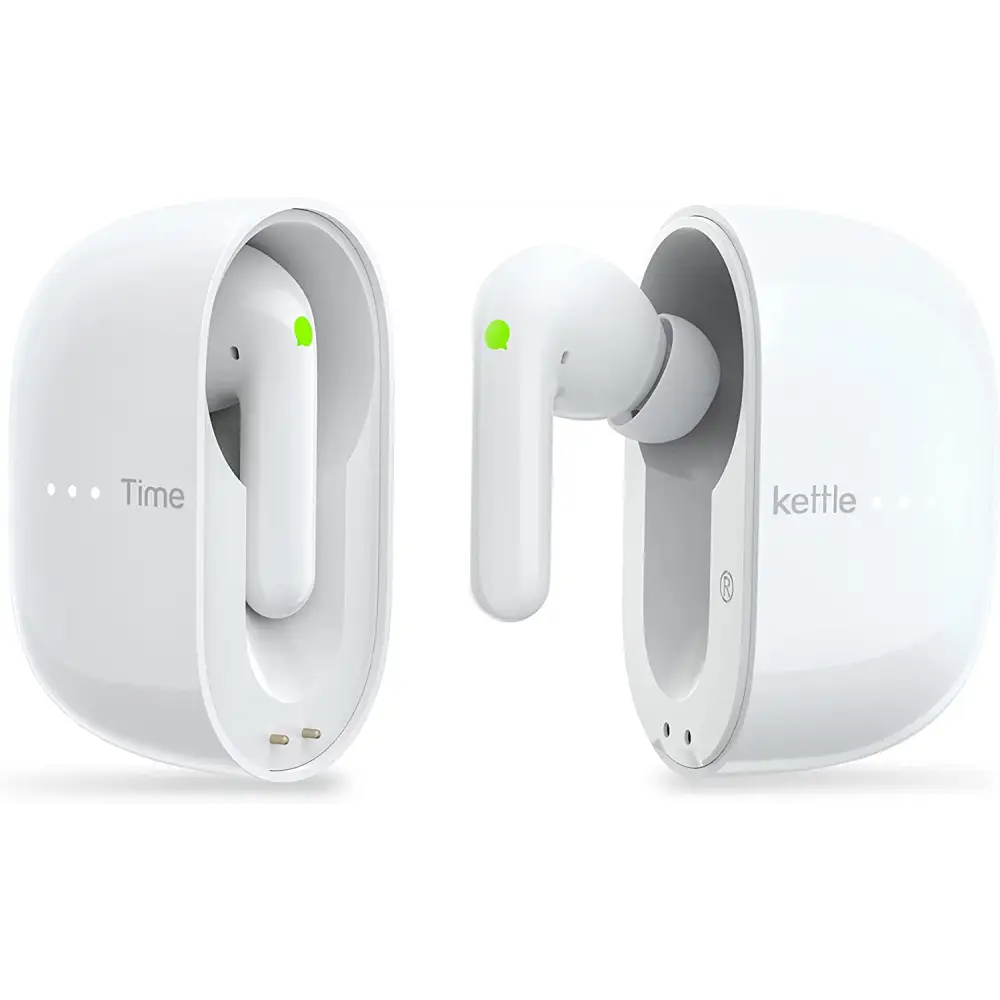 White wireless earbuds and charging case for Timekettle M3 Language Translator