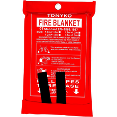 Red fire blanket in packaging for TONYKO Advanced Fiberglass Fire Blanket Heat Shield