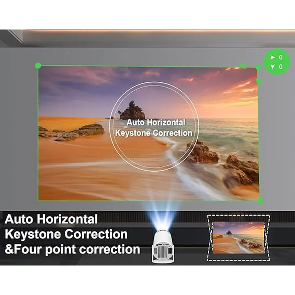Rotatable Smart Mini Projector with HiFi Stereo Speakers and keystone correction feature