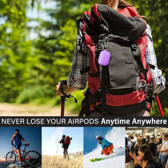 Purple AirPods case on backpack, showcasing Lavender AirPods Pro Case with carabiner clip