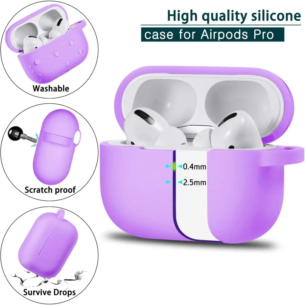 Purple Silicone AirPods Pro Case with Carabiner Clip for Lavender Accessories