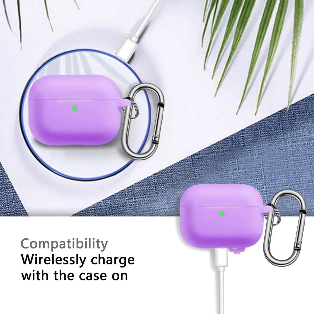 Purple Lavender AirPods Pro Case with Soft Silicone and Carabiner Clip