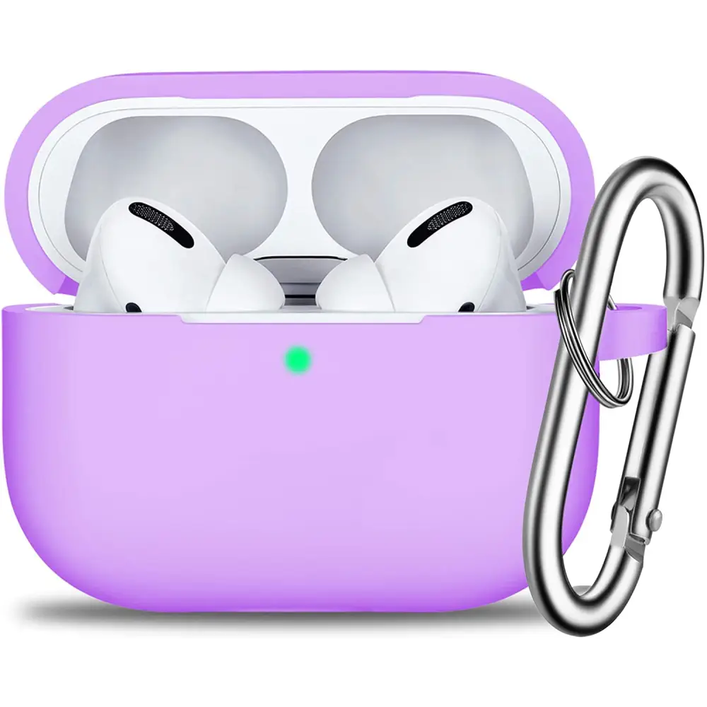 Lavender AirPods Pro Case Soft Silicone with Carabiner Clip for secure storage