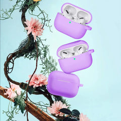 Purple AirPods Pro cases in a Lavender Soft Silicone Carabiner Clip design