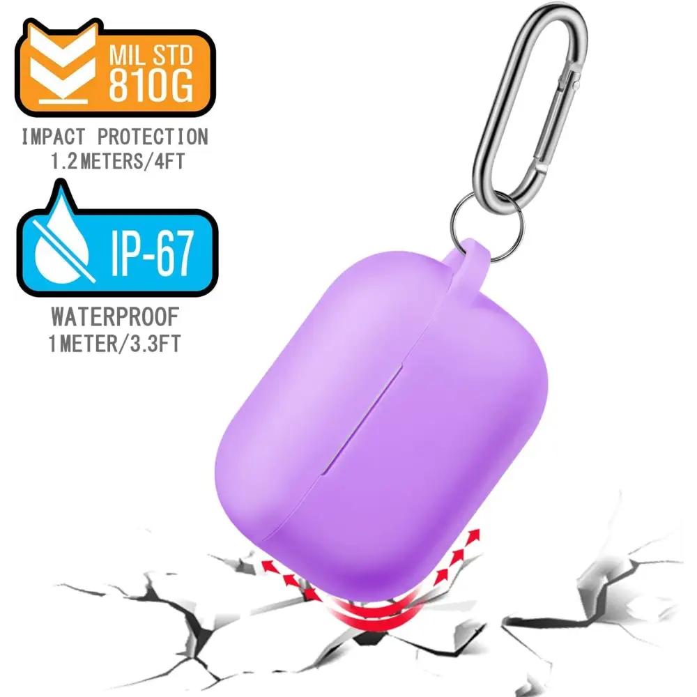 Purple protective earbud case with carabiner for Lavender AirPods Pro