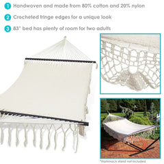 Handwoven cotton and nylon hammock with fringe for Sunnydaze 2Person Outdoor Use