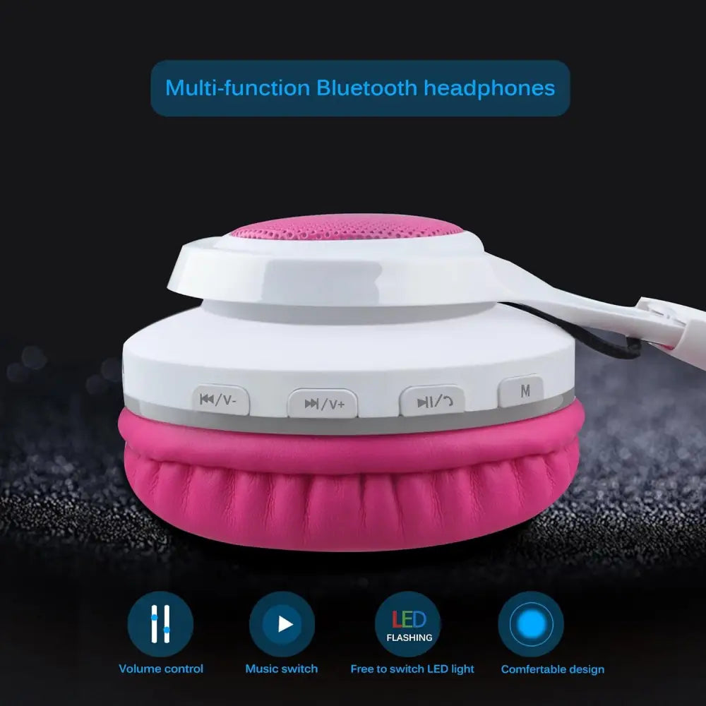 Pink WT-7S Light-Up Bluetooth Foldable Wireless Headset with pink and white design