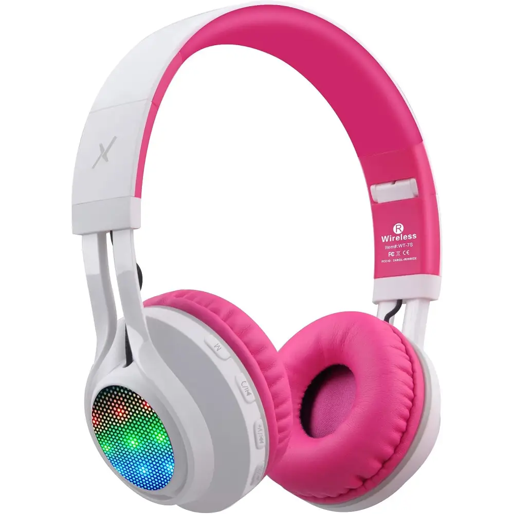 Pink WT-7S Light-Up Bluetooth Foldable Wireless Headset with LED lights