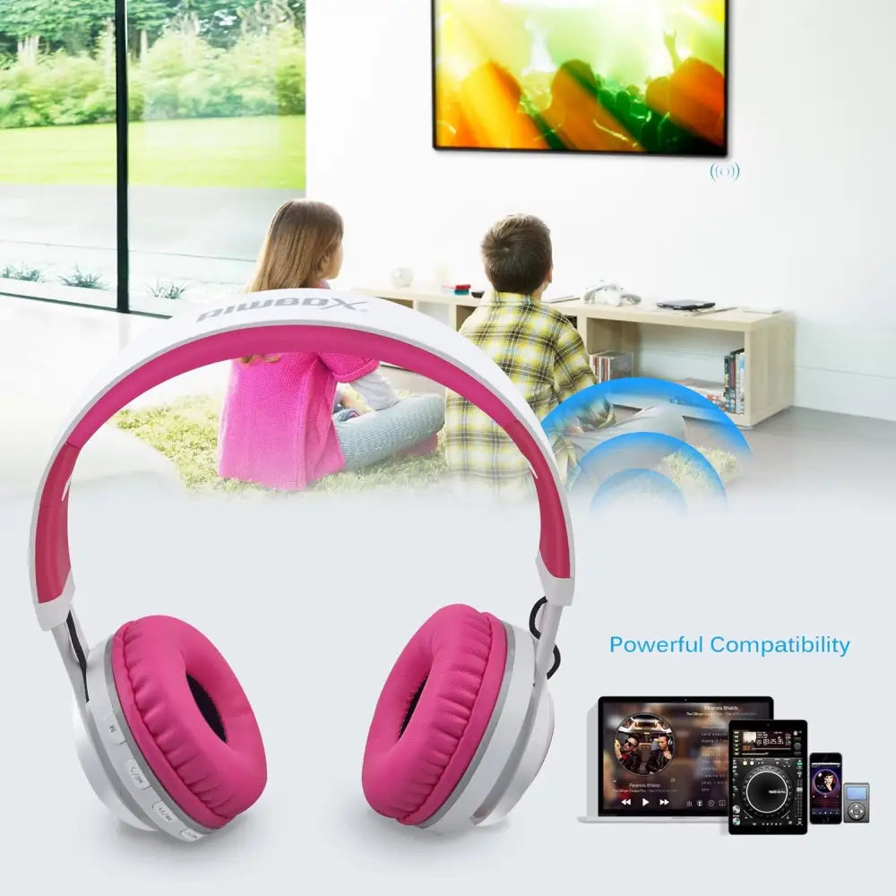 Pink WT-7S Light-Up Bluetooth Foldable Wireless Headset with stylish pink and white design