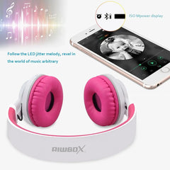 Pink WT-7S Light-Up Bluetooth Foldable Wireless Headset with pink and white headphones