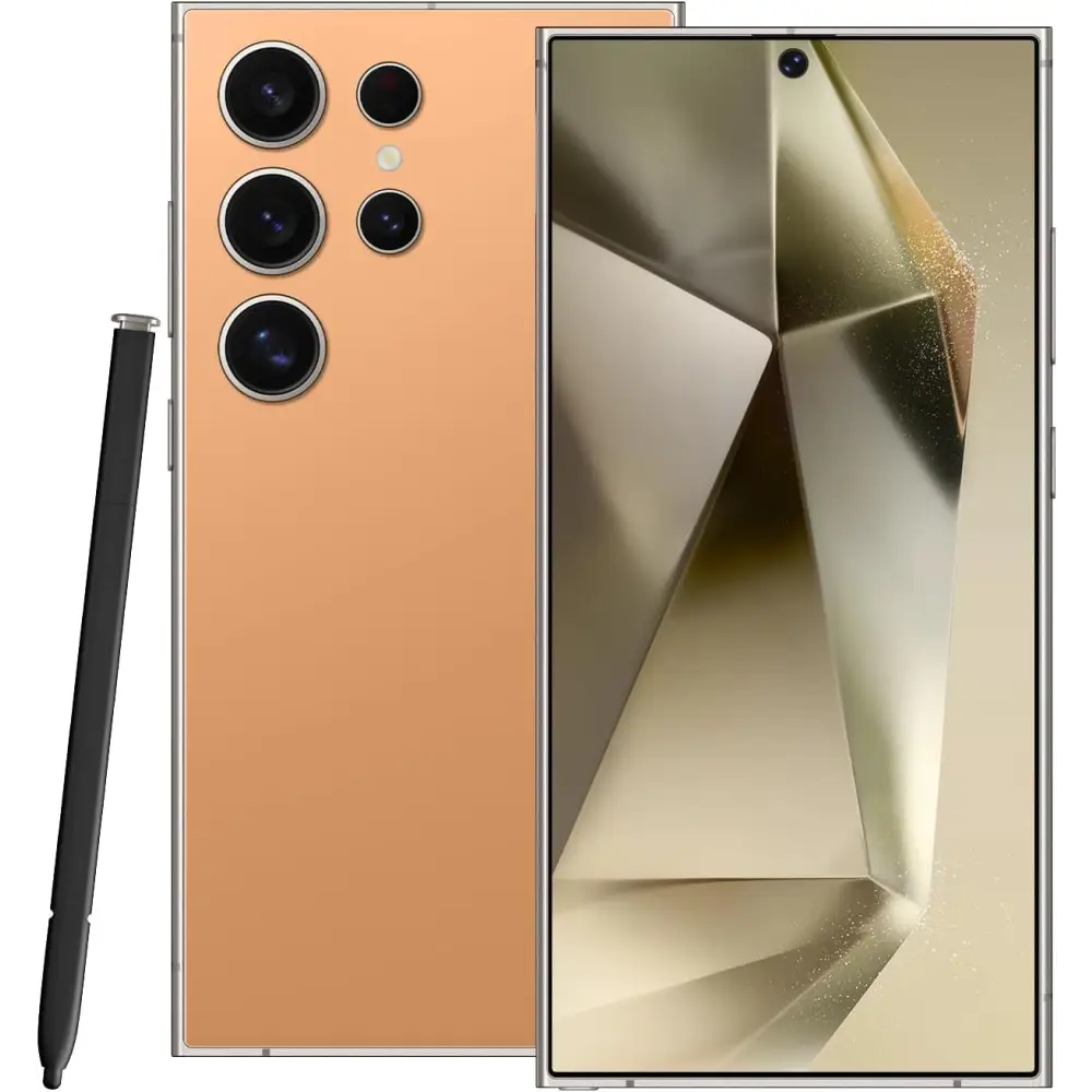 Gold-colored X24 Ultra 5G Smartphone with stylus, 108MP camera, and 6800mAh battery