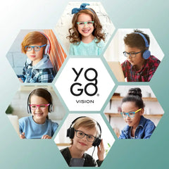 Children wearing colorful eyeglasses from YOGO VISION Kids Blue Light Glasses